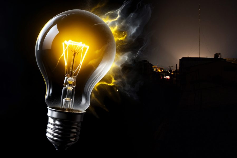 light bulb in complete darkness .